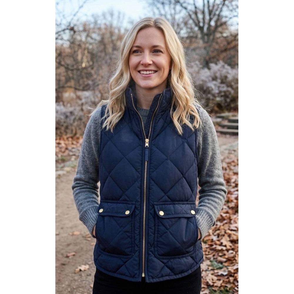 J Crew Puffer‎ Down Vest Women'sField Excursion Quilted Navy Blue Sz PS Gorpcore